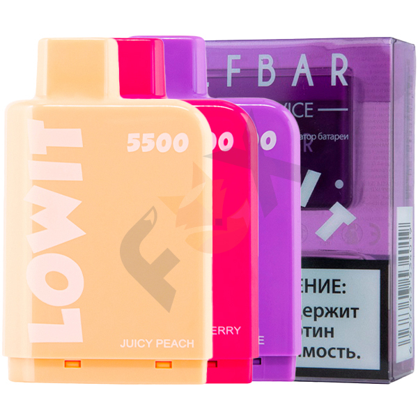 Набор Elf Bar Lowit 5500 (Фиолетовый, Виноград, Клубничный Йогурт, Сочный Персик)